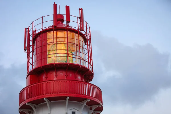 Phare Historique Rouge Blanc Sur Bord Côte Rocheuse Norvège Sud — Photo