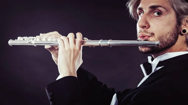 Klassieke Muziek Passie Hobby Concept Elegant Gekleed Muzikant Man Spelen — Stockfoto