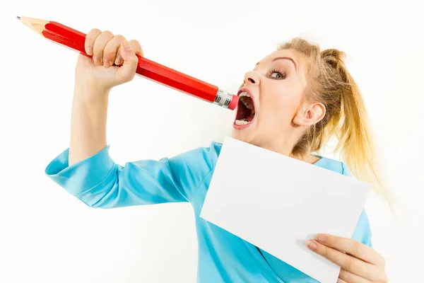Funny Nervous Woman Being Stressed Out Work School Teenage Female — Stock Photo, Image
