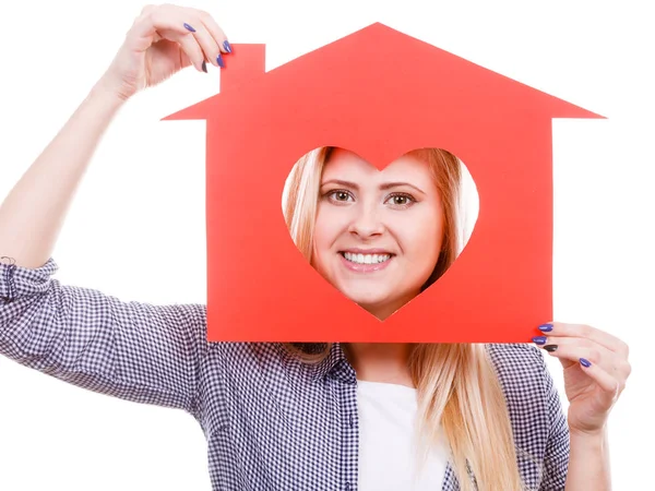 Caridad Bienes Raíces Concepto Hogar Familiar Feliz Sonrisa Adolescente Sosteniendo — Foto de Stock