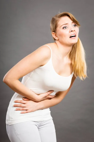 Concetto Sanitario Mal Pancia Indigestione Mestruazioni Giovane Femmina Che Soffre — Foto Stock