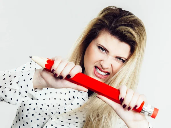 Arrabbiato Donna Pazza Bionda Studentessa Insegnante Femminile Lavoratore Affari Stressato — Foto Stock