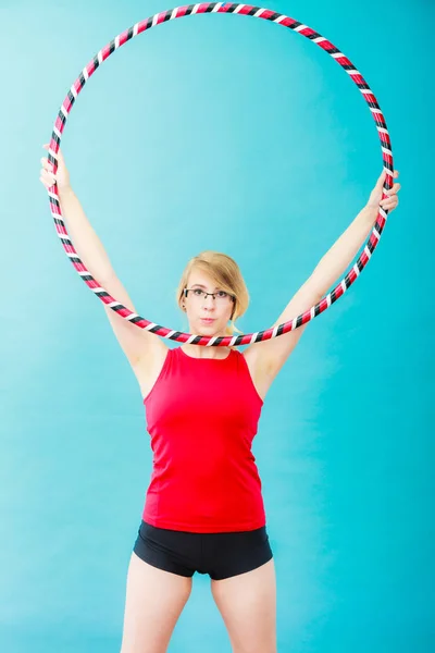 Fitness Activity Healthy Lifestyle Young Blond Woman Doing Exercise Hula — Stock Photo, Image