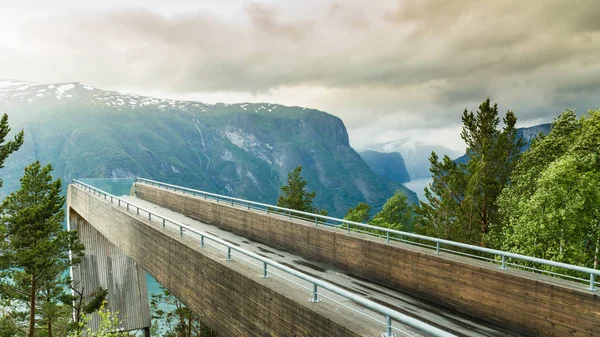 Turismo Viajes Vista Panorámica Del Paisaje Fiordos Aurland Del Mirador — Foto de Stock