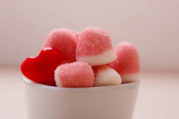 Doces Comida Doce Geléias Cor Rosa Marshmallows Com Açúcar Tigela — Fotografia de Stock