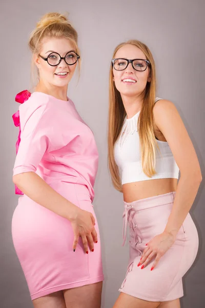 Elegantes Mujeres Jóvenes Con Gafas Nerd Graciosas Educación Estudio Las —  Fotos de Stock