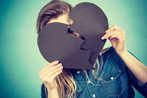 Sad Young Teenage Woman Broken Heart Made Paper Negative Sad — Stock Photo, Image