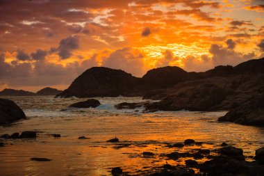 Lindesnes, Güney Cape, Vest-Agder, Norveç en Güney noktası Norveç İskandinav buzlu üzerinde şaşırtıcı görünümü günbatımı