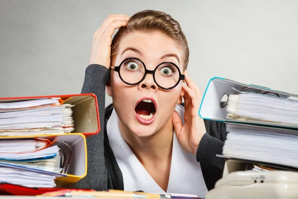 Emotions Shock Corporation Clerk Administration Concept Panicked Secretary Desk Young — Stock Photo, Image