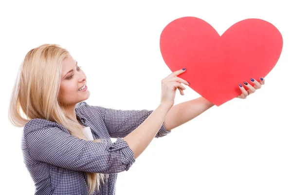 Día San Valentín Romance Relación Concepto Símbolos Mujer Sosteniendo Gran —  Fotos de Stock