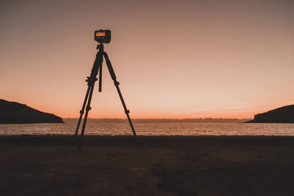 Profesyonel Kamera Resim Film Deniz Yüzeyi Üzerine Yunanistan Peloponnese Günbatımı — Stok fotoğraf