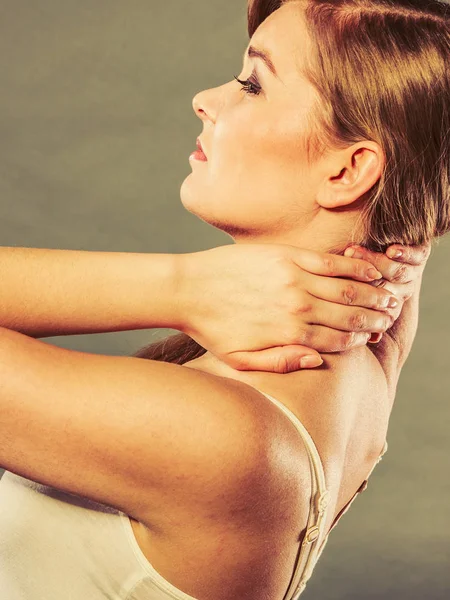 Sensación Agotamiento Enfermedad Espalda Columna Vertebral Una Mujer Con Mucho —  Fotos de Stock