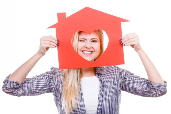 Charity Real Estate Family Home Concept Happy Funny Teen Girl — Stock Photo, Image