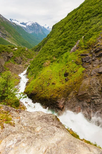 Travel Beautiful Nature Videfossen Called Buldrefossen Waterfall Norway Sogn Fjordane — Stock Photo, Image