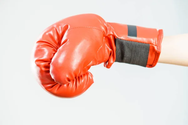 Unrecognizable Sporty Woman Wearing Red Boxing Gloves Studio Shot Dark — Stock Photo, Image