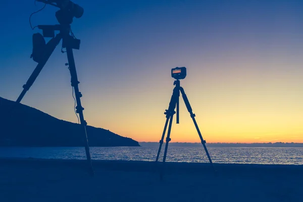 Profesyonel Kamera Resim Film Deniz Yüzeyi Üzerine Yunanistan Peloponnese Günbatımı — Stok fotoğraf