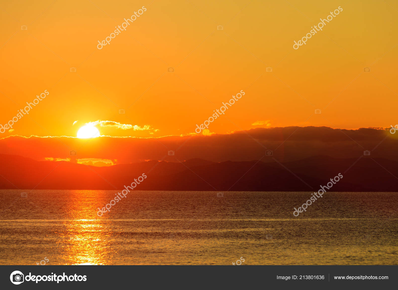 Magnifique Lever Coucher Soleil Sur Surface Mer Grèce