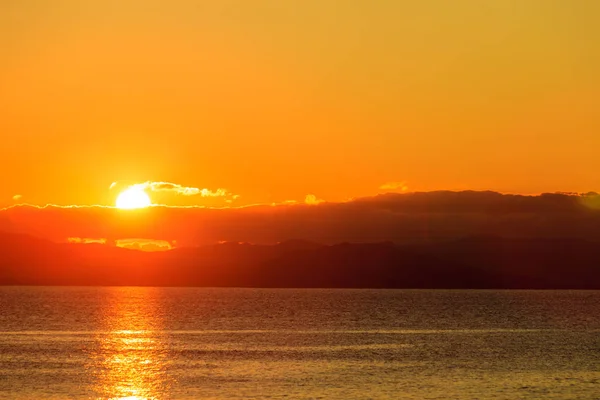 Lever Coucher Soleil Panoramique Sur Surface Mer Grèce — Photo