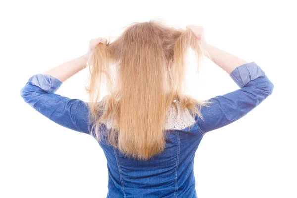 Furia Grande Rabbia Dentro Gente Donna Bionda Furiosa Che Tira — Foto Stock