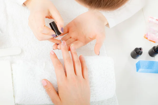 Closeup Beautician Painting Nails Female Client Woman Beauty Spa Salon — Stock Photo, Image