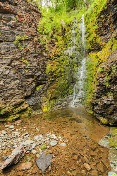 緑の夏の山 ノルウェーの小さな滝 — ストック写真