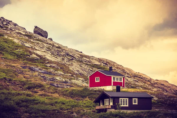 Casas Lado Del Trollstigen Center Atracción Turística Popular Noruega Europa — Foto de Stock