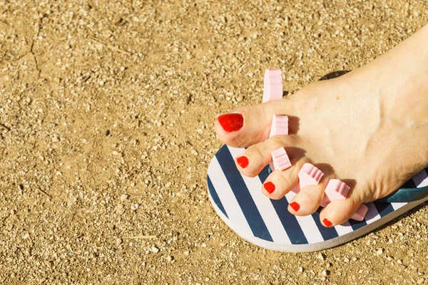 Woman Waiting Untill Her Feet Nails Dry Sun Summertime Vacations — Stock Photo, Image
