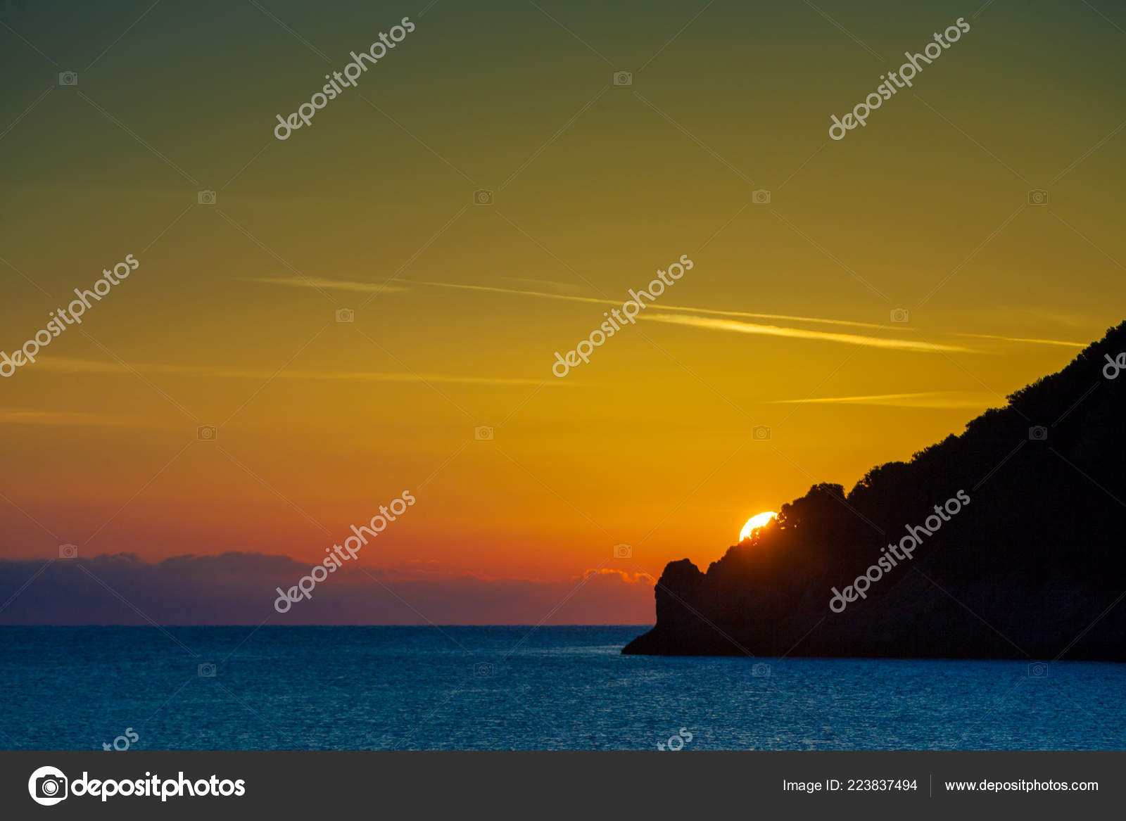 Magnifique Lever Coucher Soleil Sur Surface Mer Grèce