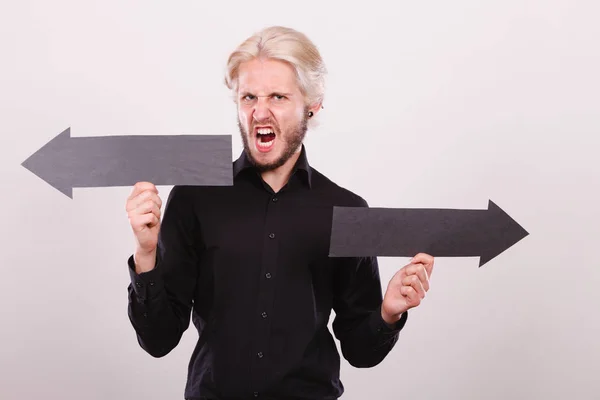 Planung Wegbeschreibung Wahlkonzept Wütender Wütender Mann Mit Schwarzem Pfeil Der — Stockfoto