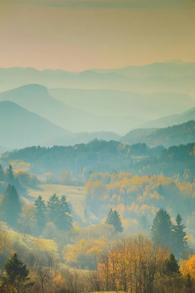 Autumn Fall Foggy Mountains Landscape Slovakia Tatras Autumnal Colors Trees — Stock Photo, Image