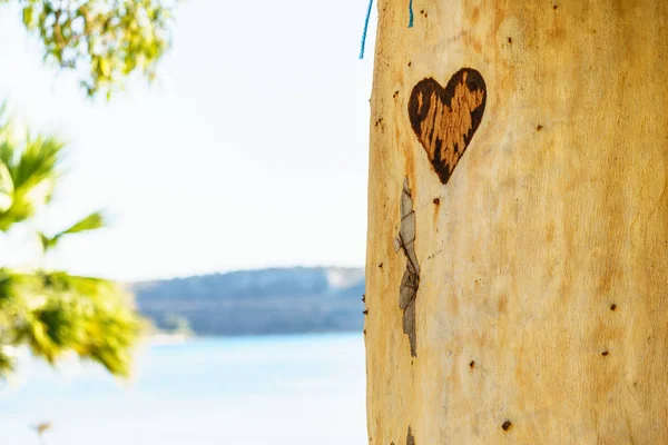 Small heart shape in piece of wood. Romantic detail close up concept.