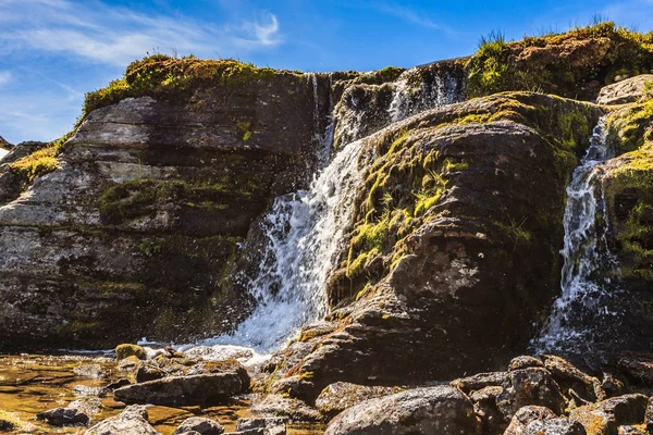 Cachoeira Montanha Região Cênica Entre Aurland Laerdal Noruega Rota Turística — Fotografia de Stock