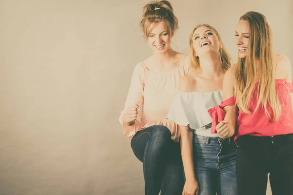 Glada Positiva Kvinnliga Vänner Som Njuter Sin Feminina Fritid Vänskapsbegreppet — Stockfoto