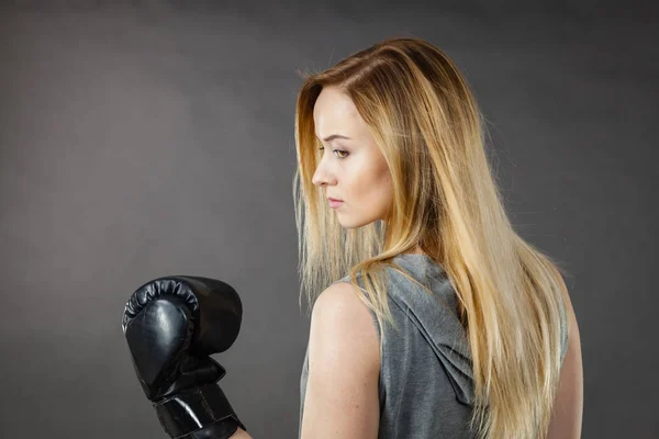 Sportsmanship Fairplay Strong Body Young Woman Fighting Boxing Blonde Girl — Stock Photo, Image