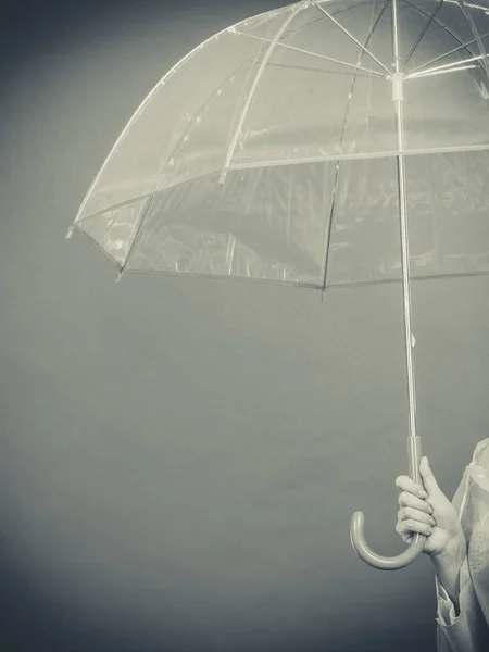 Jour Pluie Concept Accessoires Automnaux Femme Main Tenant Parapluie Ouvert — Photo