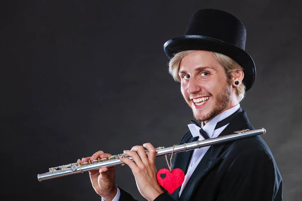 Valentim Dia Amor Melodia Conceito Música Flauta Tocando Músico Flutista — Fotografia de Stock