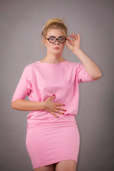 Elegant Seriously Suspicious Young Woman Wearing Funny Nerd Eyeglasses Education — Stock Photo, Image