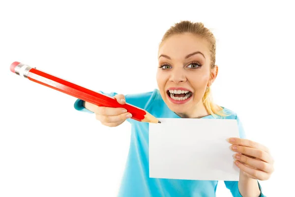 Teenage Woman Being Shocked Amazed Writing Some Notes Piece Paper — Stock Photo, Image