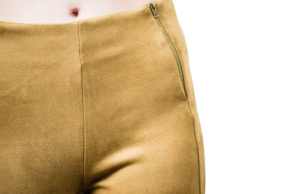 Mujer Irreconocible Usando Pantalones Ajustados Leggins Mostaza Amarillo Marrón Bien — Foto de Stock