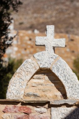 Yunan taş Mezarlığı, mimari detay, Vathia Mani Yunanistan çapraz