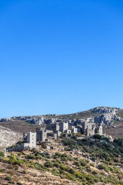 Yunanistan Mani Yarımadası. Geleneksel stil taş kule. Laconia Moreloponnese, Avrupa