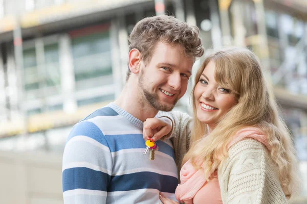 Real Estate Family Concept Young Couple Front New Big Modern — Stock Photo, Image