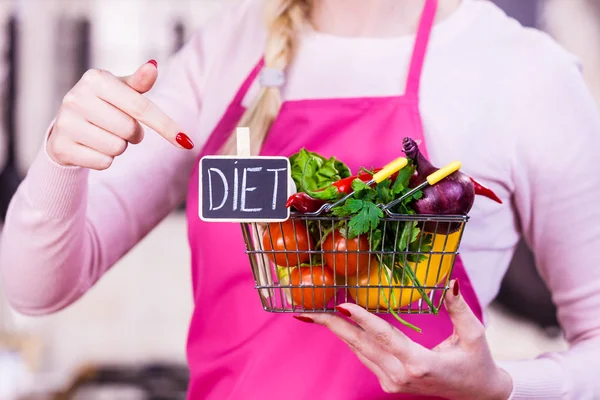 Cesta Compras Com Sinal Dieta Muitos Vegetais Coloridos Estilo Vida — Fotografia de Stock