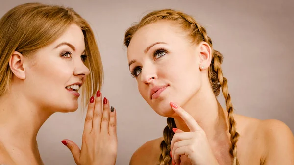Mujer Joven Contándole Amiga Algunos Secretos Dos Mujeres Hablando Chismes —  Fotos de Stock