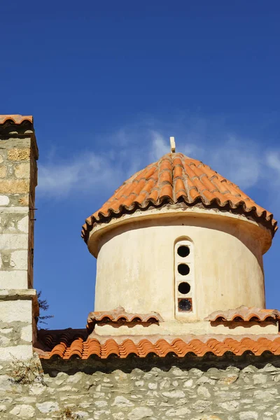 Detail Architektonického Kamenného Kostela Starém Městě Vathia Mani Peloponés Řecko — Stock fotografie