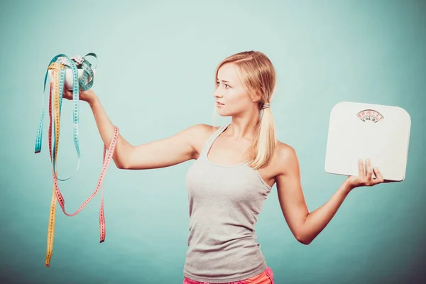 Dieta Mangiare Sano Sottile Concetto Corpo Forma Fitness Ragazza Tenendo — Foto Stock