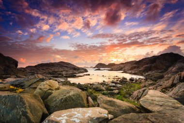 Lindesnes, Güney Cape, Vest-Agder, Norveç en Güney noktası Norveç İskandinav buzlu üzerinde şaşırtıcı görünümü günbatımı