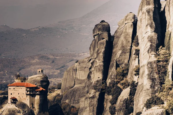 Klasztor Rousanou Barbarain Formacji Skalnej Meteora Tesalia Grecja Greckie Miejsca — Zdjęcie stockowe