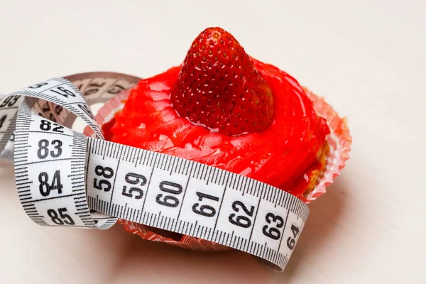 Étvágy Torkosság Koncepció Hizlaló Probléma Torta Cupcake Mérőszalaggal Táblázat — Stock Fotó