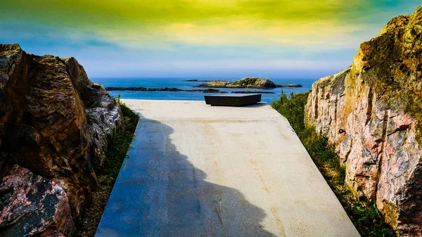 Kleivodden rest stop area viewpoint. Arctic scenis ocean view. Attractions along Andoya island Vesteralen Norway.